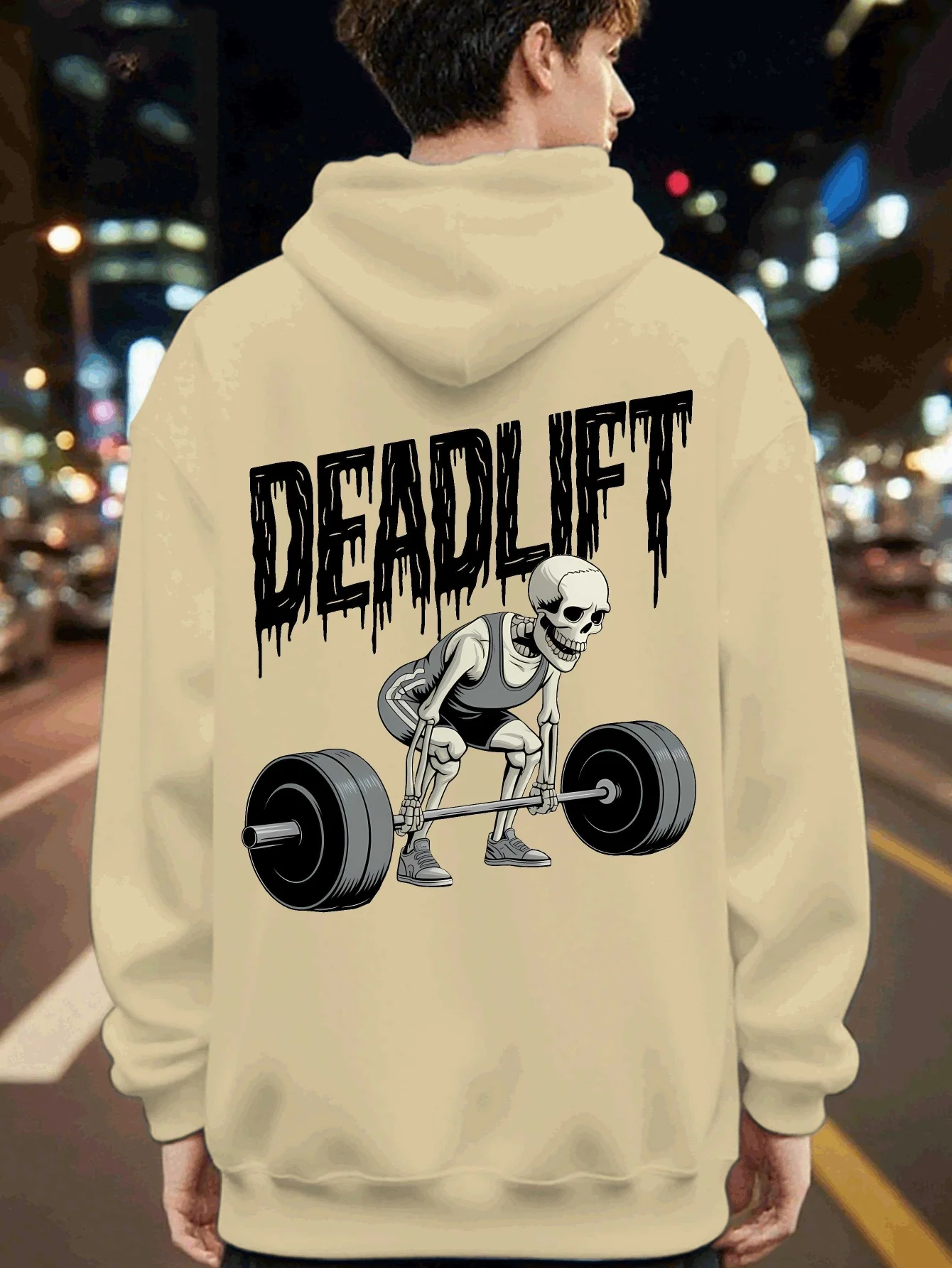 Moletom com capuz para ginástica e fitness masculino, estampa de esqueleto levantando barra de peso nas costas, pulôver, moletom para treino, treiname