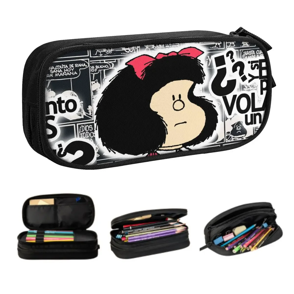 Custom Kawaii Vintage Quino Comic Mafalda Pencil Case for Girl Boy Big Capacity Cartoon Mang Pencil Bag Stationery