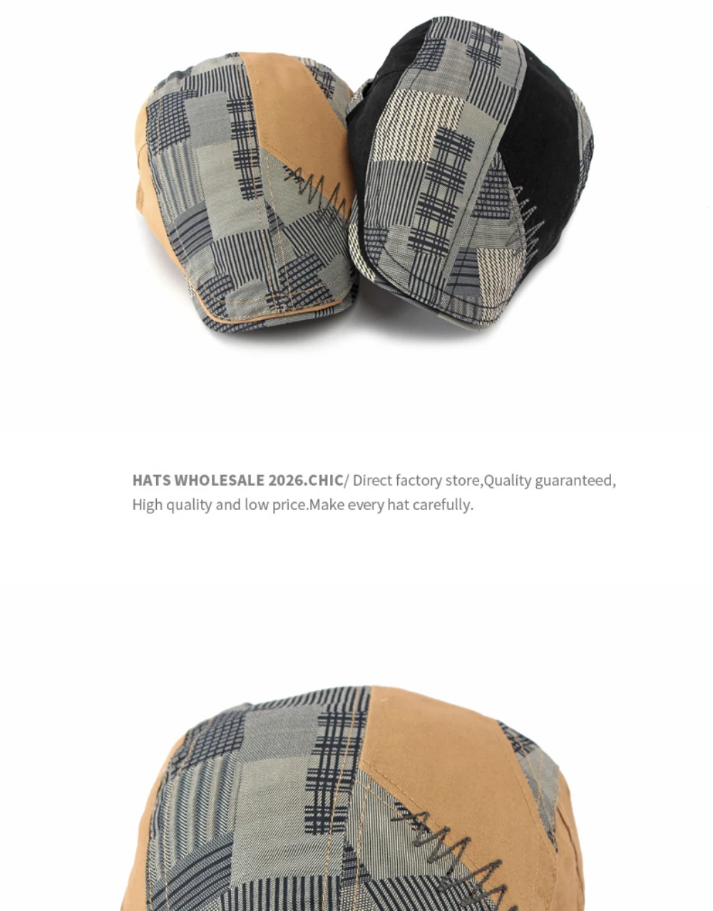HT5141 Herren- und Damen-Baskenmütze, Patchwork-Baskenmütze, Baumwoll-Flatcap für Damen und Herren, neue Frühlings- und Sommer-Baskenmütze, verstellbar. – Detail 6