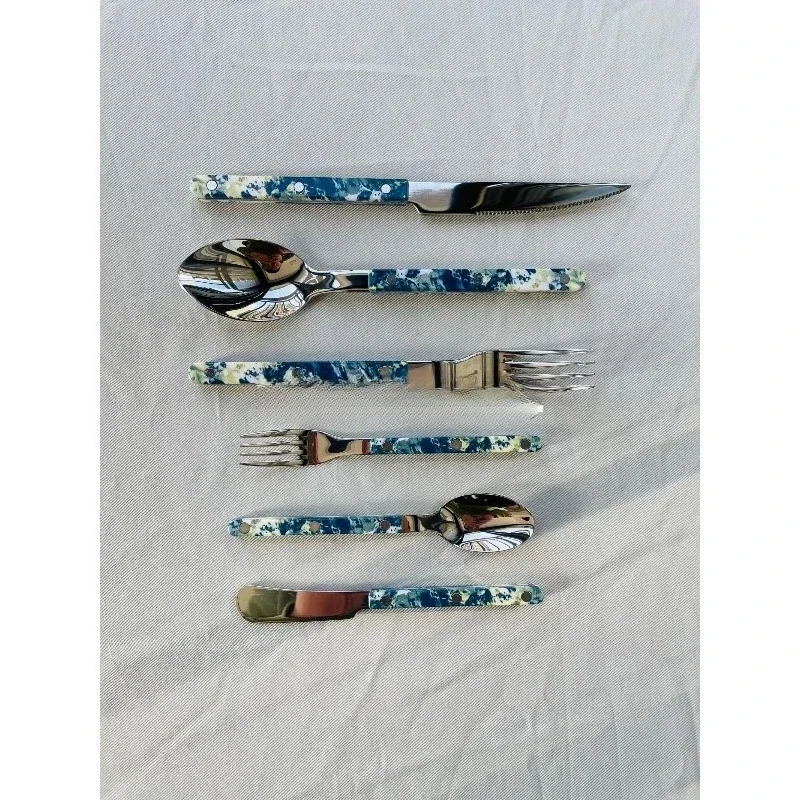 Blue agate Western knife, fork and spoon French antique tableware fruit fork dessert spoon