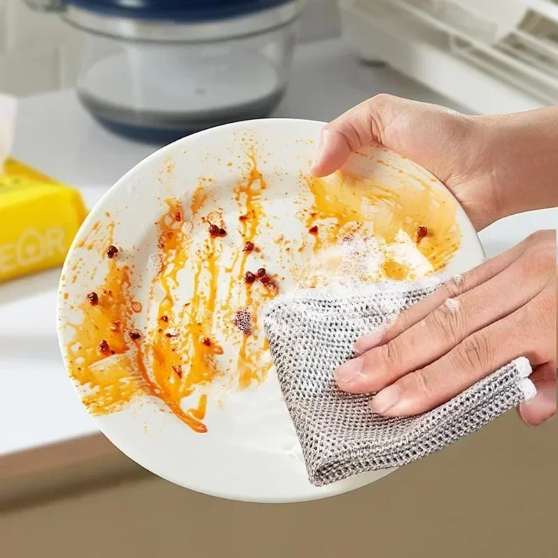 50/1PCS Magic Steel Wire Cleaning Cloth Non-stick Oil Double-layer Dishcloth Kitchen Pan Pot Washdishing Cloths Cleaning Rags