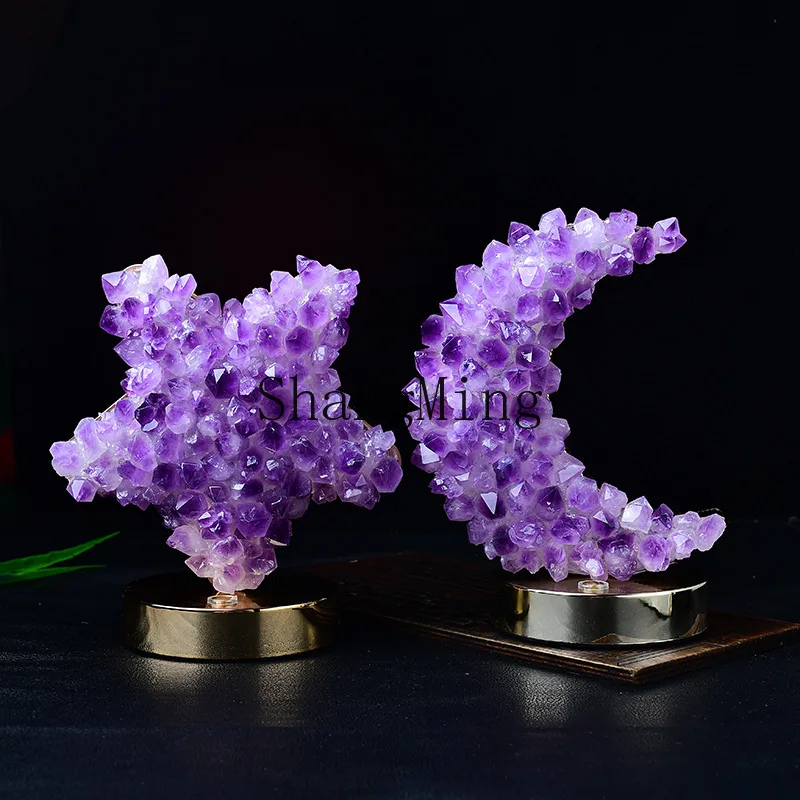

CL natural amethyst night ornament amethyst tooth flower star moon decoration home bedroom bedside lamp rechargeable