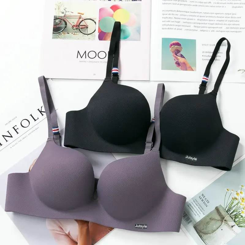 Ice Silk Bra For Women Sexy Seamless Bralettle Gather Push Up Lingerie Wireless One Piece AB Cup Adjust Straps Candy Color Bras