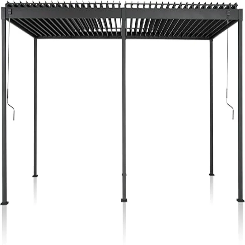 White Aluminum Outdoor Pergola Waterproof Louvered Roof LED Optional Accessories Powder Coated Wall Mounted Design Windproof