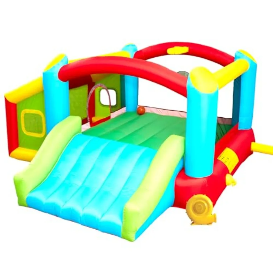 Videur gonflable Bounce House avec souffleur d'air, château de saut coulissant avec fosse à balle coulissante et jeu de cible de fléchettes 143x137x68 pouces