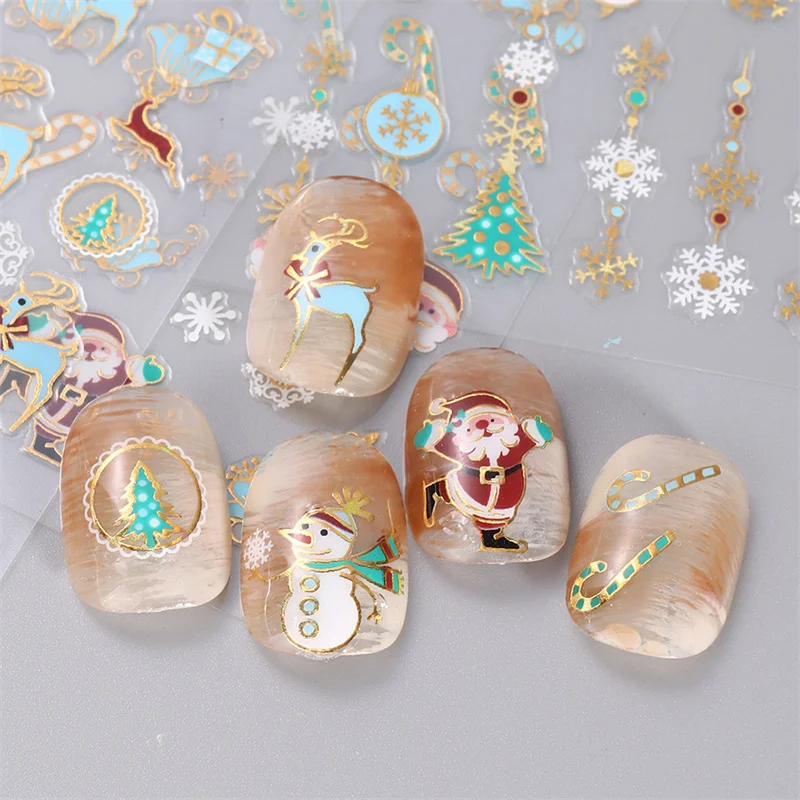 Nail Art Stickers Unique Design Christmas Festive Gold Foil Nail Decals Santa Claus Stickers Holiday Nail Stickers Trend Ms Cute