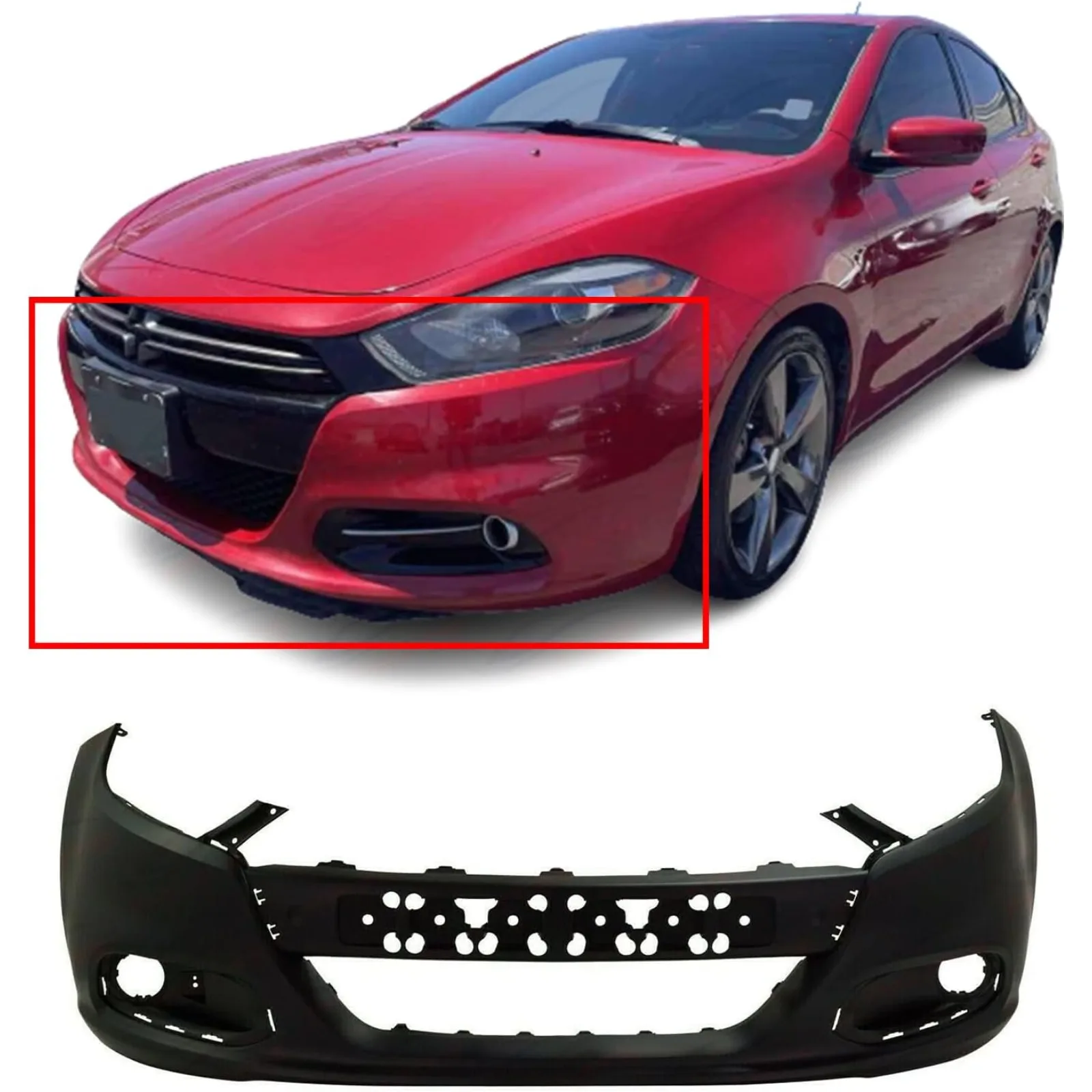 US Compatible with Front Bumper Cover Fascia 2013-2016 Dodge Dart Aero GT Limited SE SXT Sedan. New Primed Without Sensor