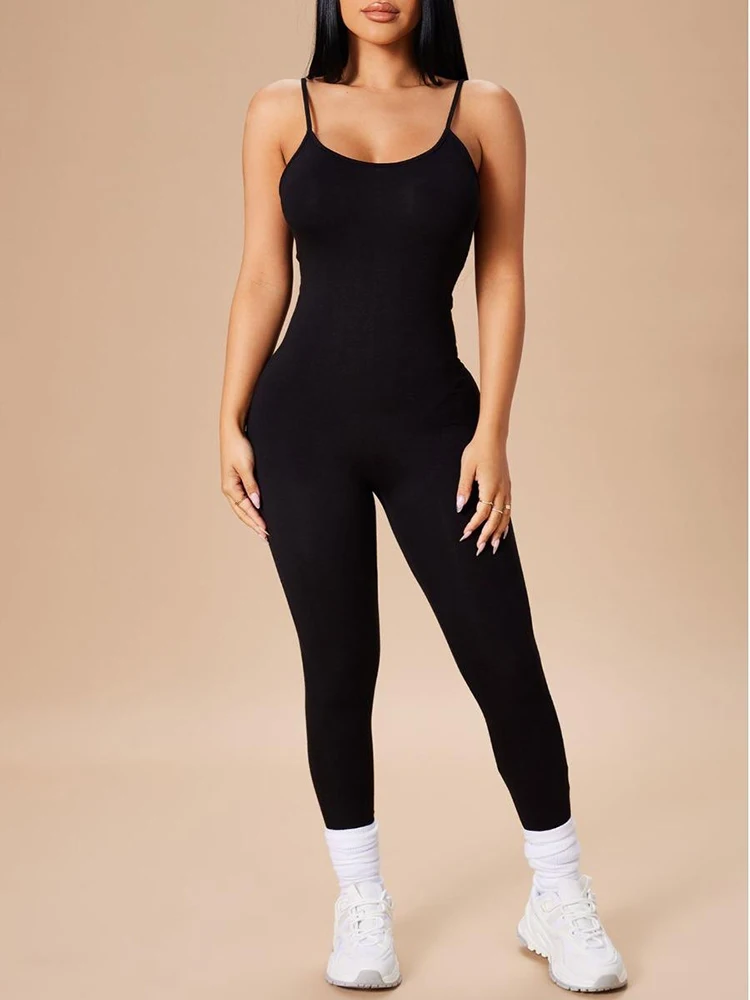 LW ผู้หญิง Camisole Skinny Jumpsuits เซ็กซี่ U คอสีทึบแขนกุดกางเกงดินสอ Romper ฤดูร้อนหญิง Slimming Sporty เสื้อผ้า