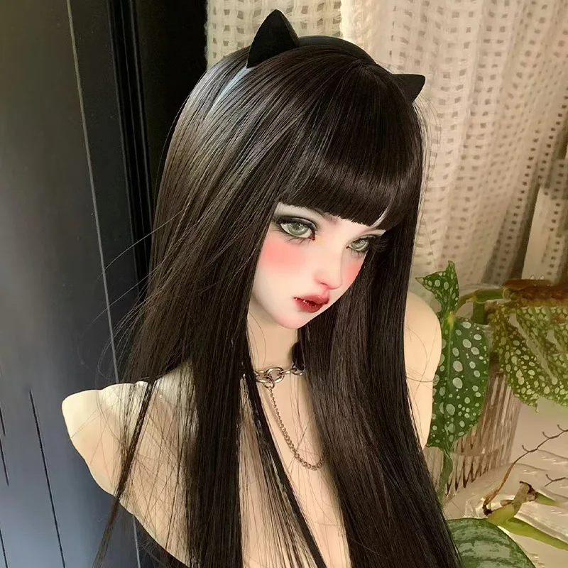 

bjd doll wigs are suitable for 1/3, 1/4, and 1/6 size high-temperature silk black bangs long straight hair doll accessories