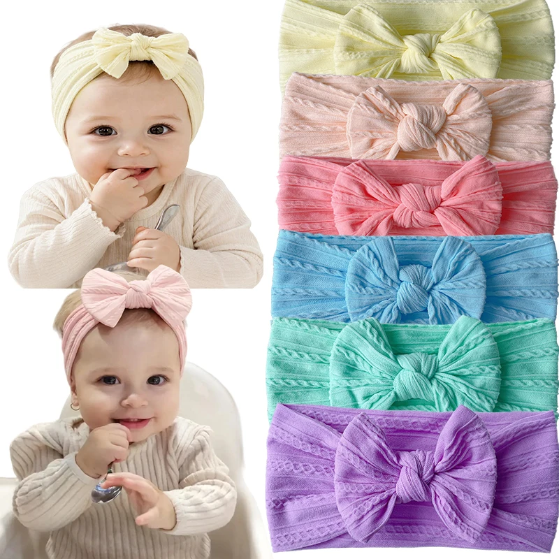 1/3/4/6Pcs Solid Color Baby Headband Bow Children Hair Band Elastic Nylon Newborn Soft Turban Headwrap Kid Hair Accessories image 4