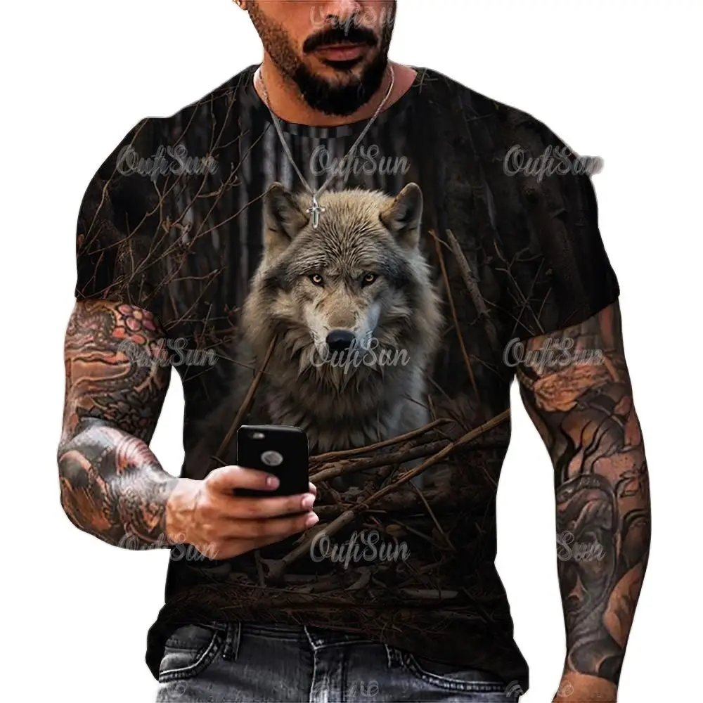 Jungle Animals T-Shirt For Men 3D Wolf Print Short Sleeve Tee Summer Outdoor Hunter T Shirt Oversized Top Tee Shirt Men Clothing