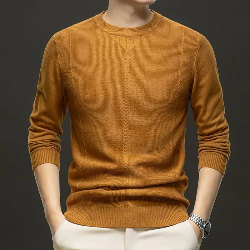 

Мужской деловой модный высококачественный толстый вязаный свитер с круглым вырезом, осень-зима, теплый базовый слой, топ