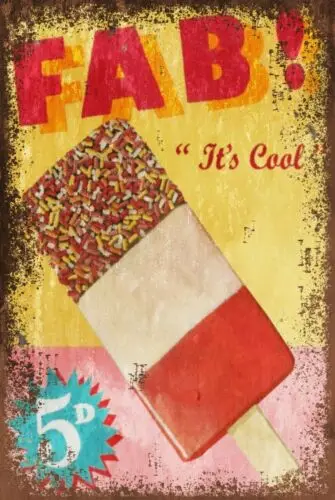 Fab Ice Lolly advert aged look Vintage Retro style Metal Sign, cafe, snack sweet