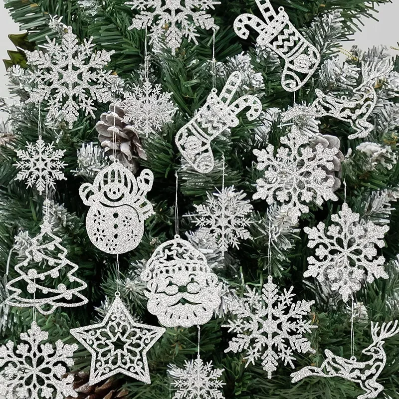 40/20Pcs Christmas Tree Decoration Hanging Ornaments Tree Snowman Reindeer Santa Snowflake Ornaments for New Year Winter Party