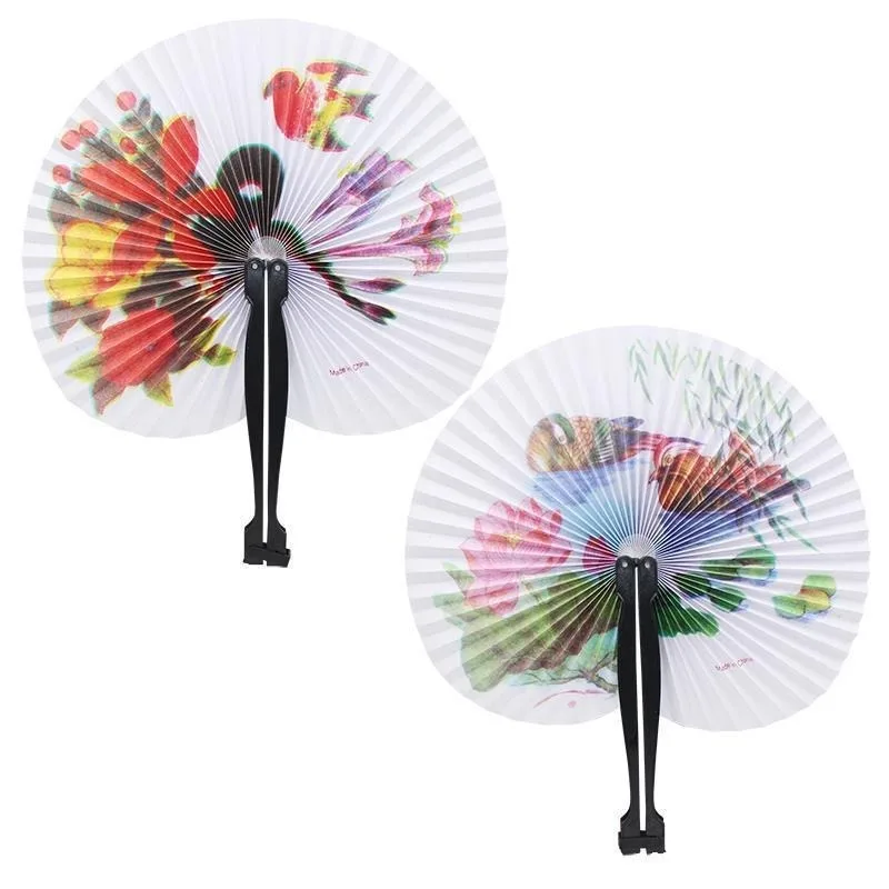 Foldable Paper Fan Retro Windmill Small Round Paper Party Colorful Style Fan Hand-painted Decoration Fan Chinese Gift