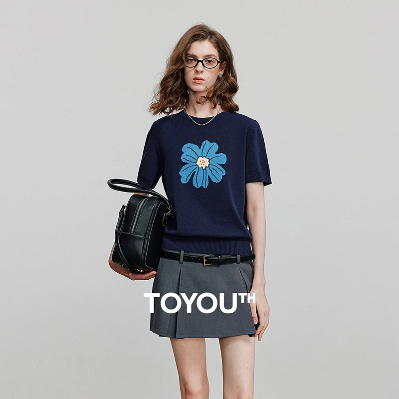 TOYOUTH Women Knitwear 2025 Summer New Short Sleeve Pullover Tops 8523068