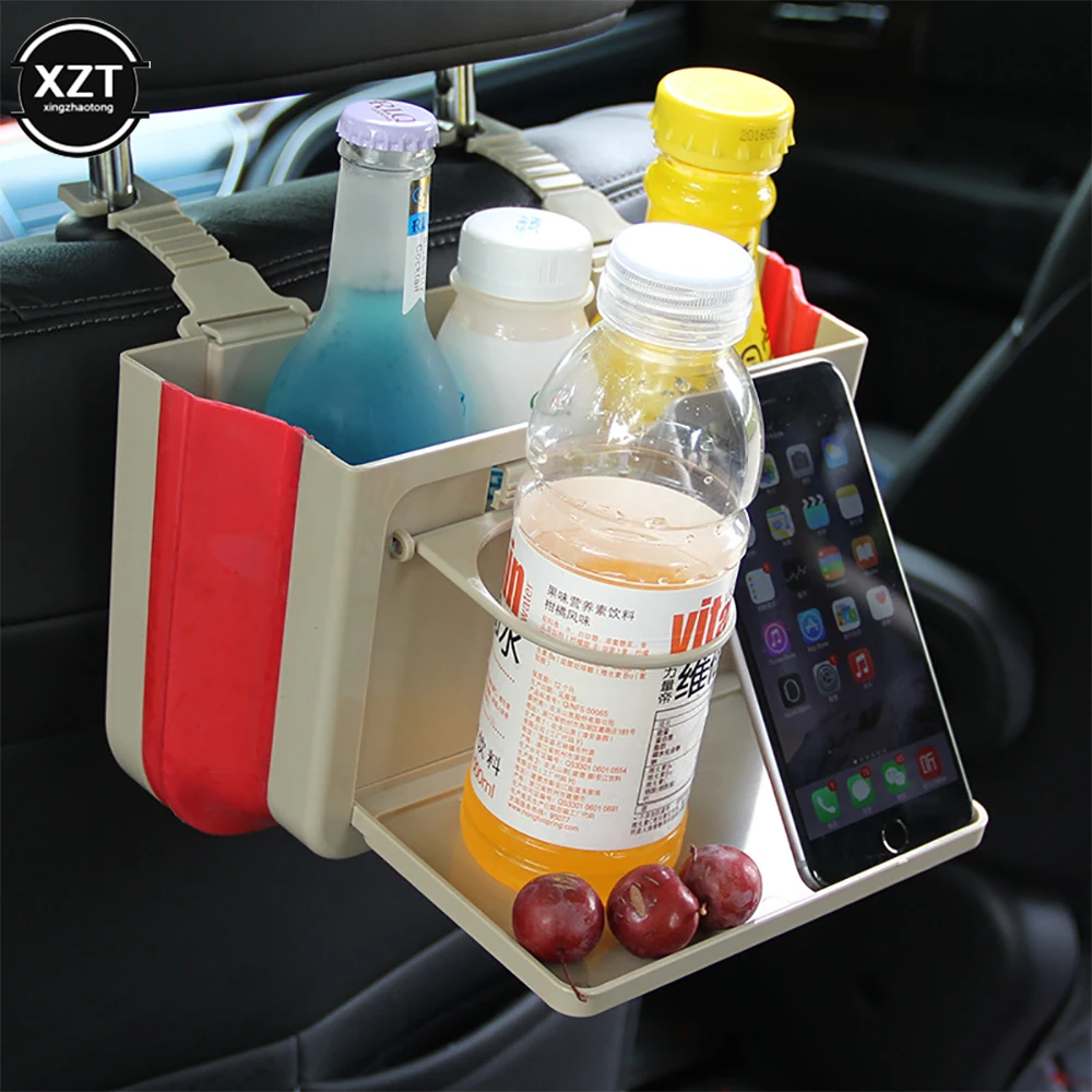 

Folding Car Trash Can Bag Car Seat Back Organizer Tablet Waterproof Protection Tray Desk Back Table Rear Seat Drinks Cup Holders