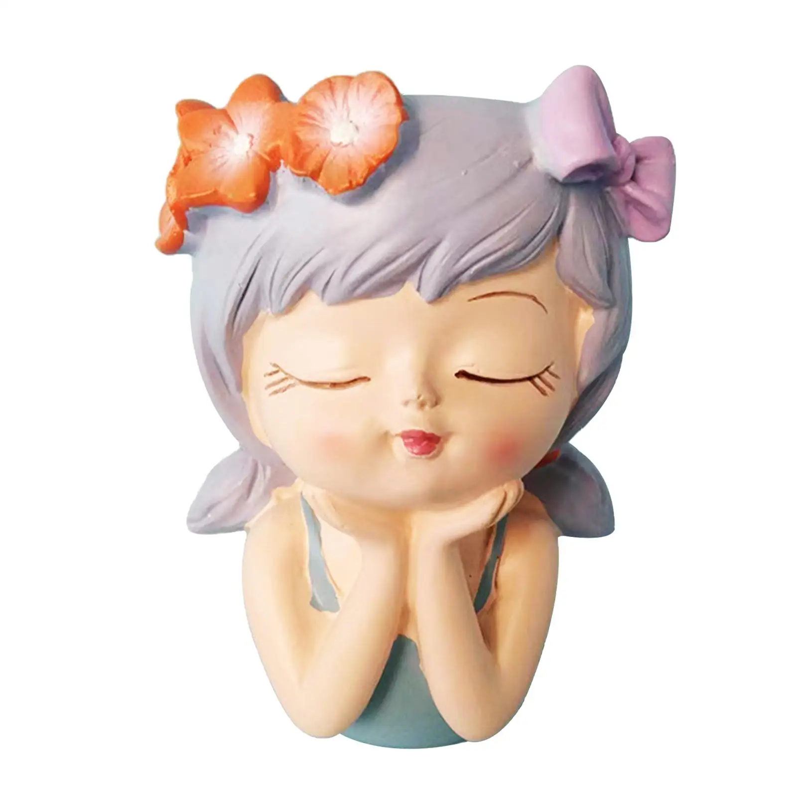 Girl Head Planter Pen Holder Desktop Decor Creative Statue Collection Resin Flowerpot for Bar Living Room Bookshelf