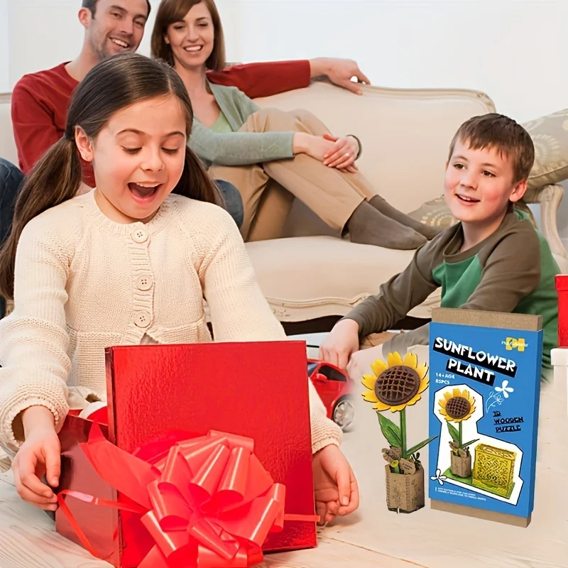 3D-Blumenhandwerk aus Holz, Blumenbausteine, DIY-Modellbausatz