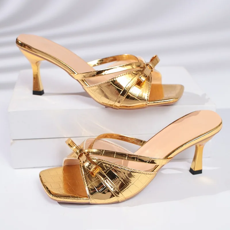 

Bow-knot Hollowed-out Women's Shoes for Fashion Banquets 2026 Summer High-value Stiletto High-heeled Slippers