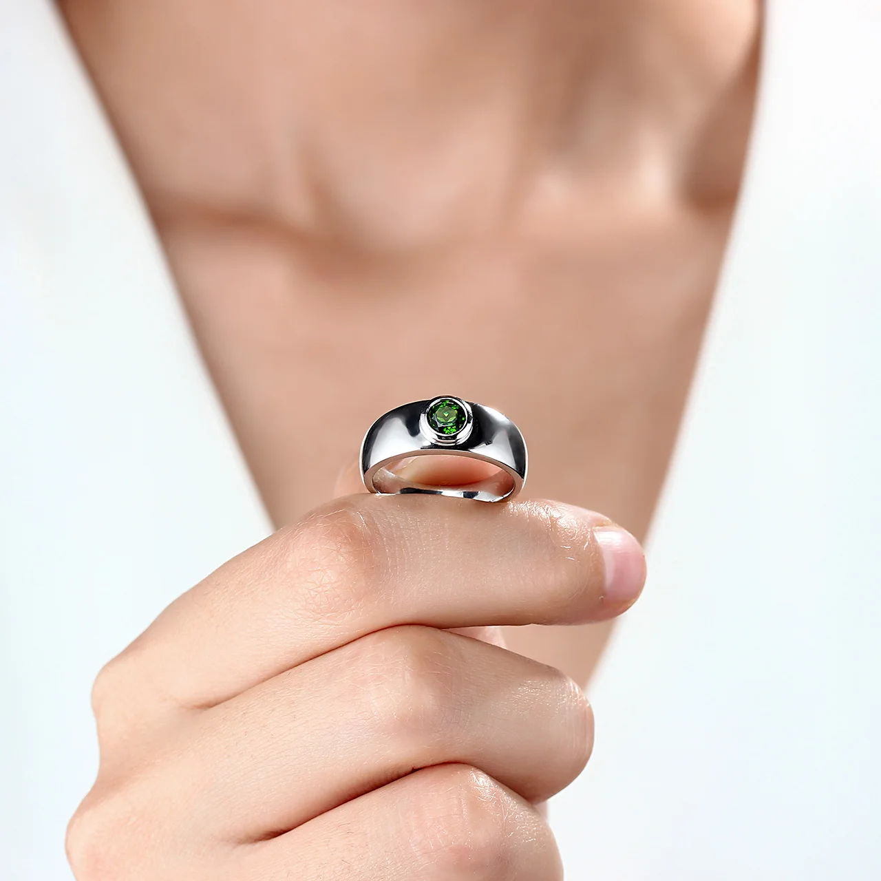 Chrome diopside Rhodium Over Sterling Silver Ring