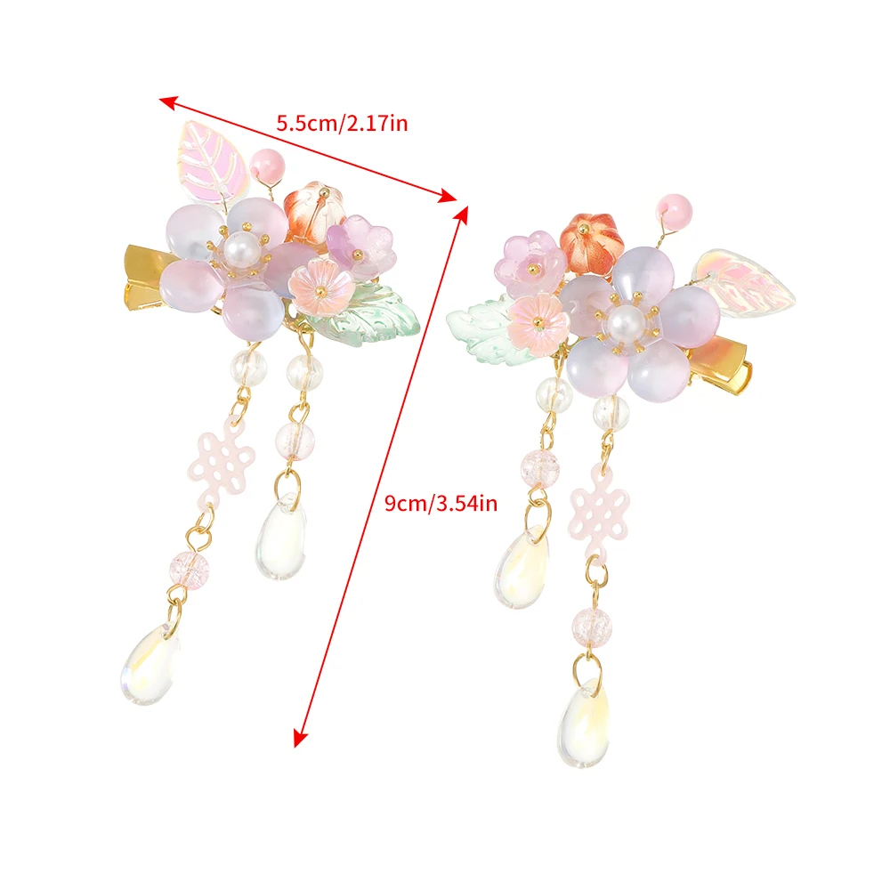 AWAYTR Chinese Style Flower Pearl Tasell Hairpin Butterfly Bow Hair Clip Chain Pendant Hairgrip for Kid Girls Hanfu Accessories