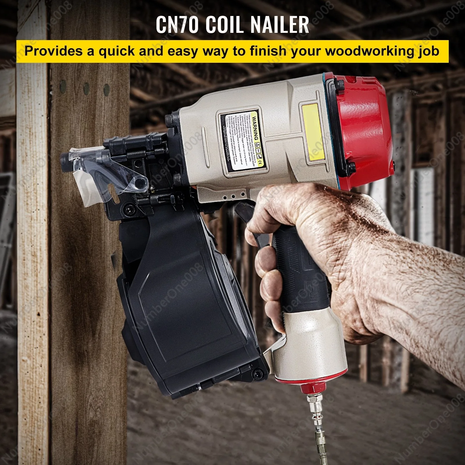 CN70 Coil Nailer Coil Siding Nailer 15 Degree Pneumatic Siding Nail Gun for Siding Sheathing Wooding Fencing Decking 32-70 mm