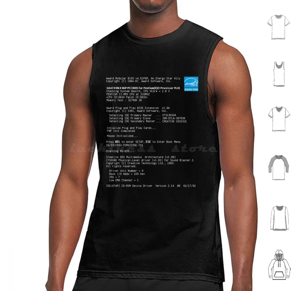 Retro Computer Boot Screen Tank Tops Print Cotton Retro Computer Vintage Pc Dos Windows 95 Windows98 Bios Boot Screen