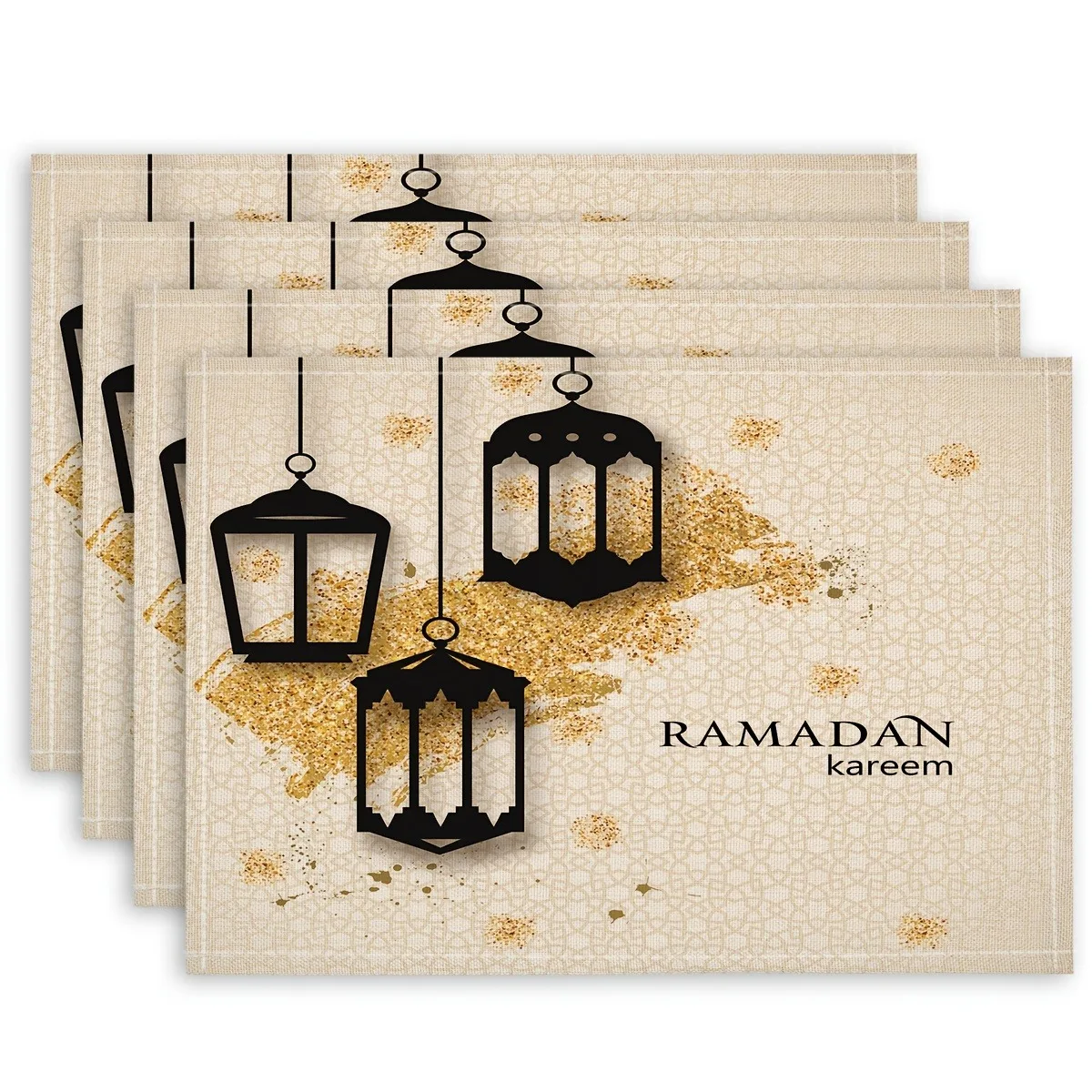 4PC Ramadan Lantern Moon Stars Placemats Rectangular Polyester Table Mats Dining Table Protectors Restaurant Decor Multiple Use view 6