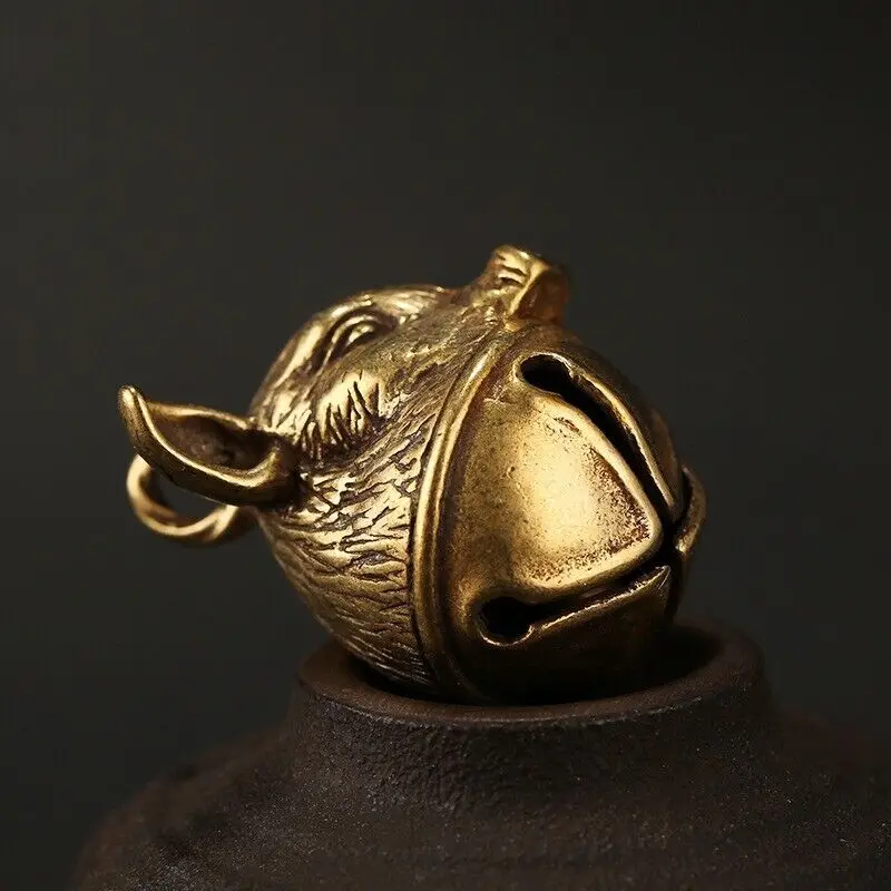 Brass Zodiac Pig Statue DIY Boar Head Bell handicraft Hanging Craft