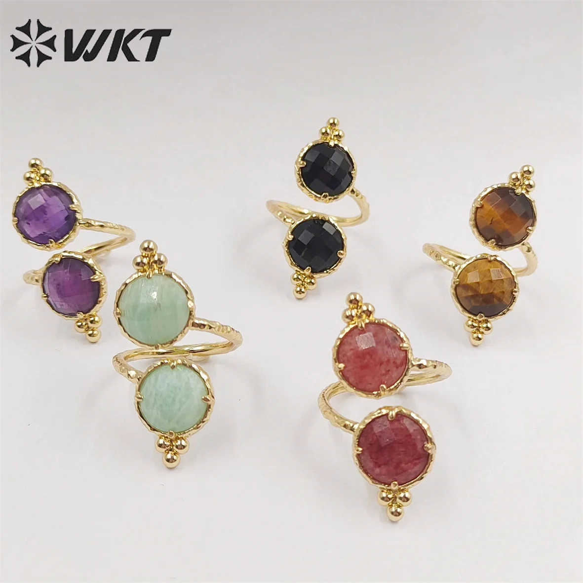 

WT-R465 Newest Europe Hot Style Gorgeous Double Gem Stone Ring Irregular Women for Daily Decoration