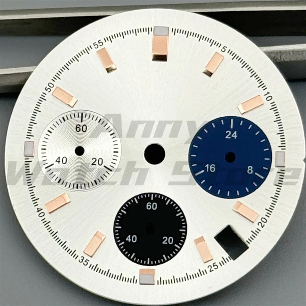 جديد 29.6 مللي متر أزرق ثلجي/بورجوندي أحمر/أسود/أبيض/كورال أخضر كرونوغراف VK63 الطلب مع VK63 6 دبوس الأيدي C3 Lume Fit VK63