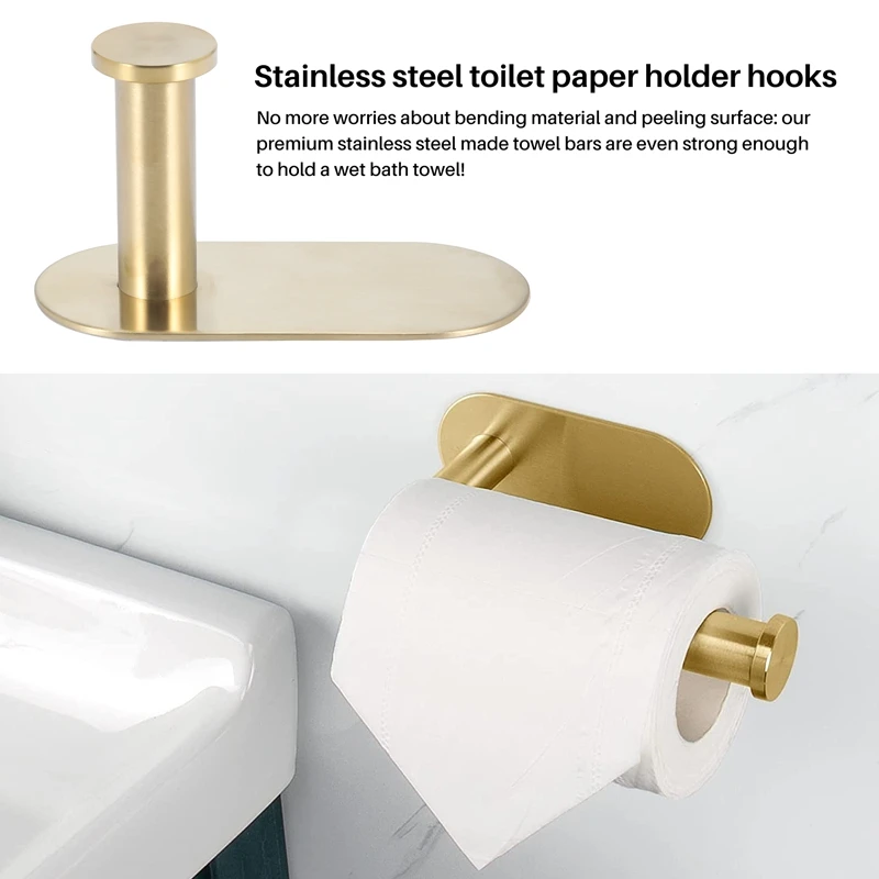 ABRE-Wall Mounted Hand Towel Bar Rack Brushed Gold Stainless Steel Round Toilet Paper Holder Hook Hardware Accessories