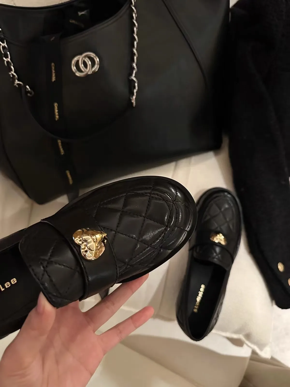 أسود كعب مكتنز أحذية لوفر للإناث النساء الخريف جديد سميكة وحيد الانزلاق على الجلود الضحلة أنيقة أحذية مصممين الأزياء #1