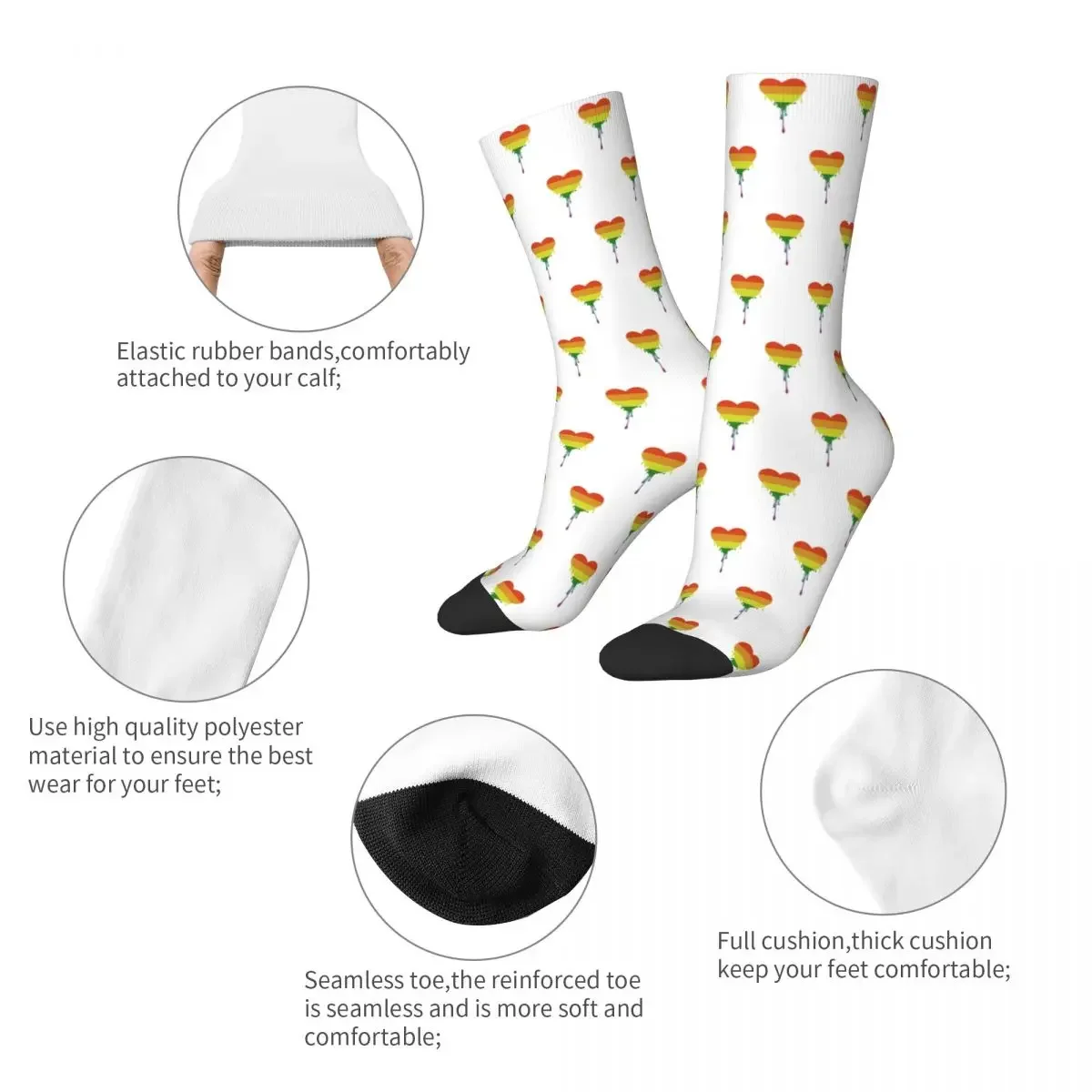 Funny Gay LGBTQ Rainbow Pride Stripes Heart Men Women Happy Socks Harajuku Spring Summer Autumn Winters Breathable Crazy Sock