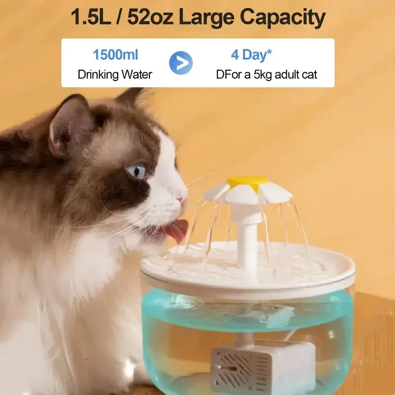 1.5L Large Capacity Transparent Pet Water Fountain - Automatic Circulation, USB Powered, Whisper Quiet, Easy to Clean, BPA-Free