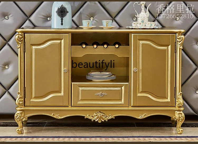 

A16 European full solid wood carving flower living room cabinet American champagne locker high-end dining side cabinet