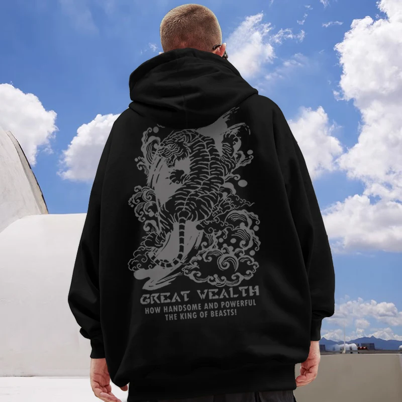 

Осенняя мужская толстовка с капюшоном большого размера 300 и тигровым принтом, повседневная модная одежда для пар, свободная посадка, молодежный тренд