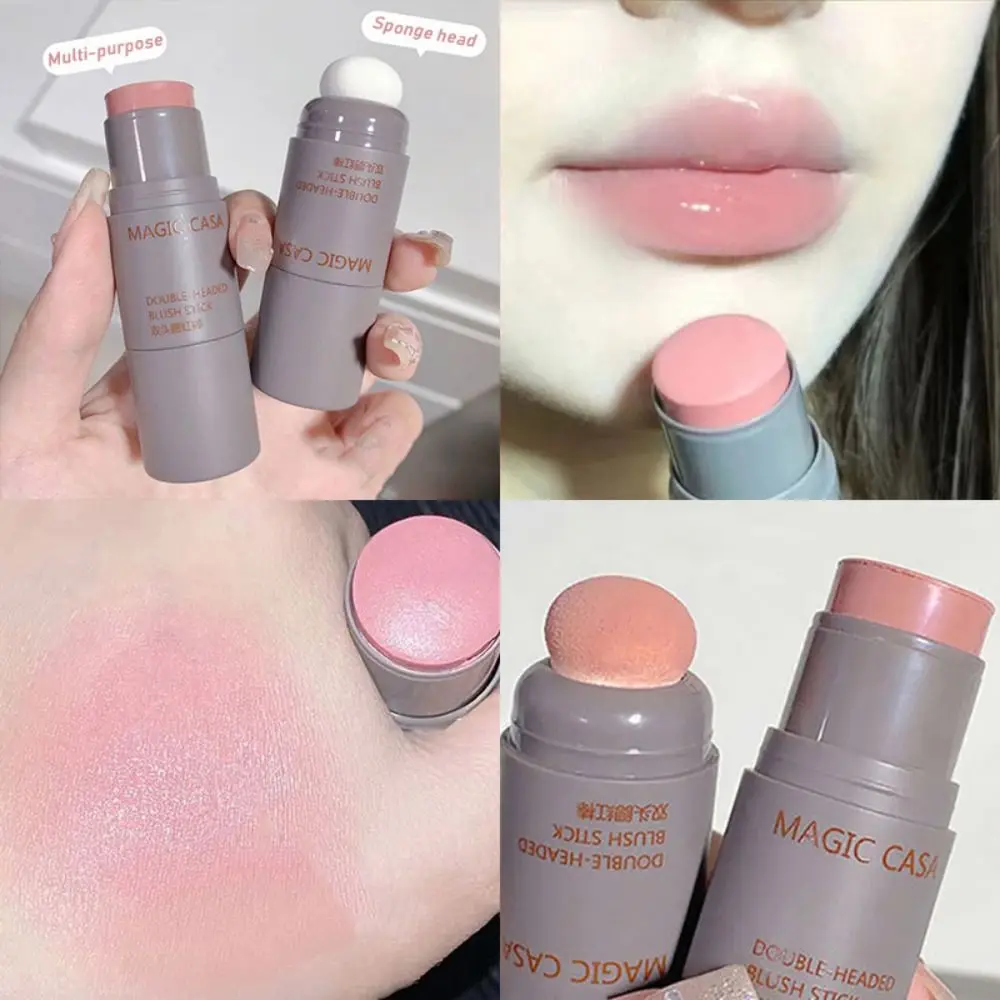 Dubbele kop hydraterende Rouge-pen Fleuren de huidskleur Stevige pasta Krijt Blush Stick met sponsapplicator Enkele kleur