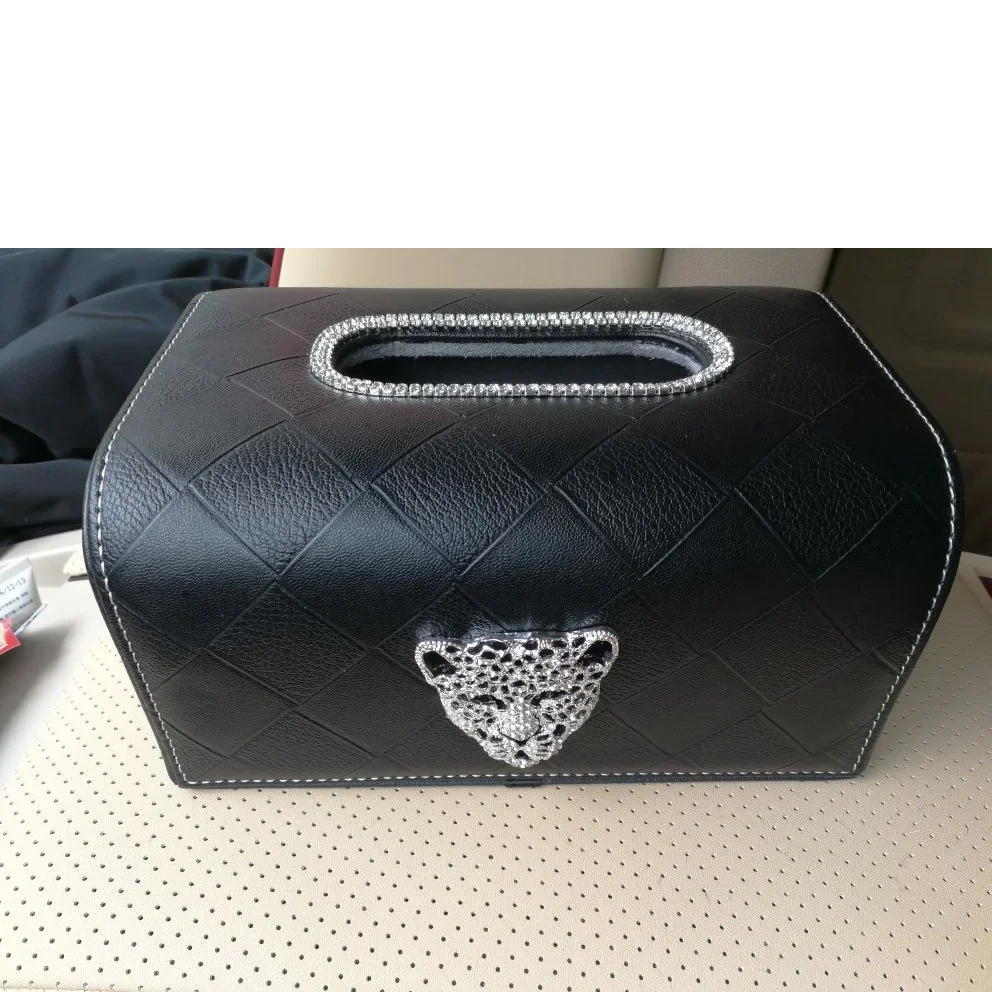 High Class Genuine Leather Car Tissue Box Cool Animal Leopard Head Home Office Towel Paper Cover Case for BMW Audi VW Honda Benz