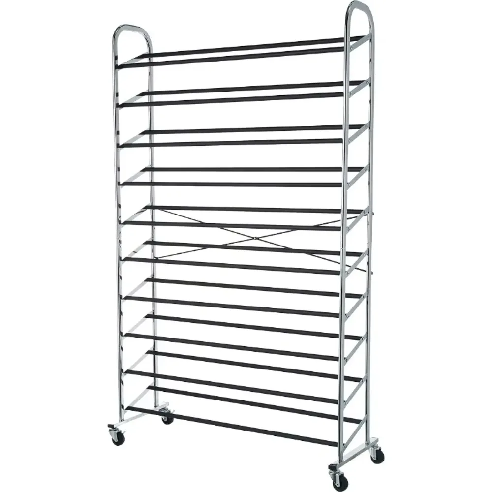 50-Pair Shoe Rack Organizer, Chrome, 35.8 x 14.6 x 59.5 inches