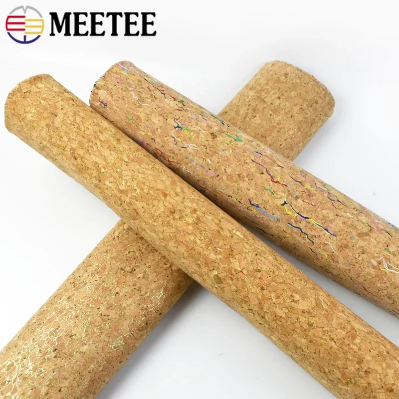 Meetee 90x140cm 0.5mm Pure Natural Cork Leather Fabric Wood Grain Cloth Soft Material for Background Shoes Handbag Decor Crafts
