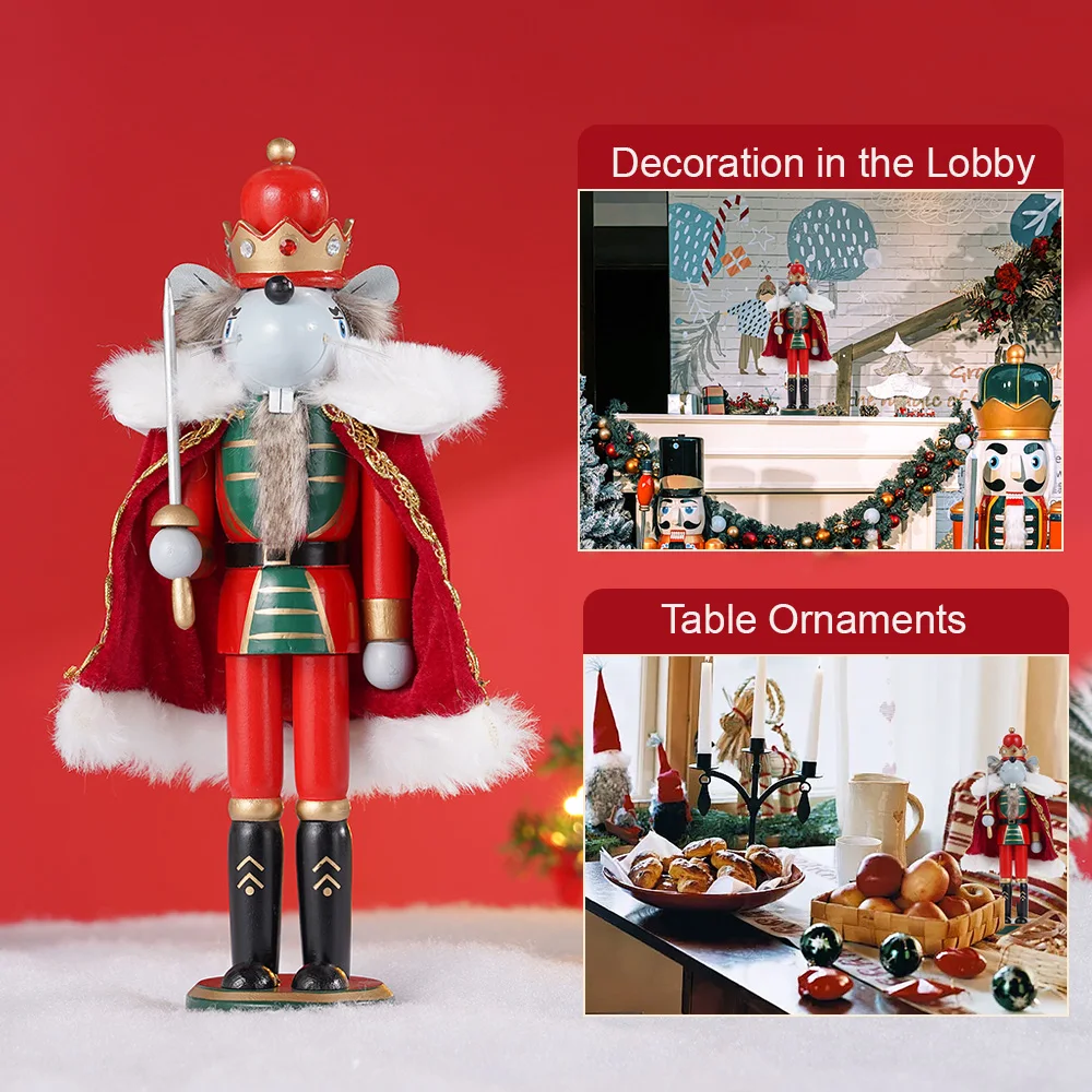 30CM Christmas Nutcracker Soldier Xmas Desktop Ornament Wooden Handicraft Soldier Puppet Christmas Gift Home Office Decoration