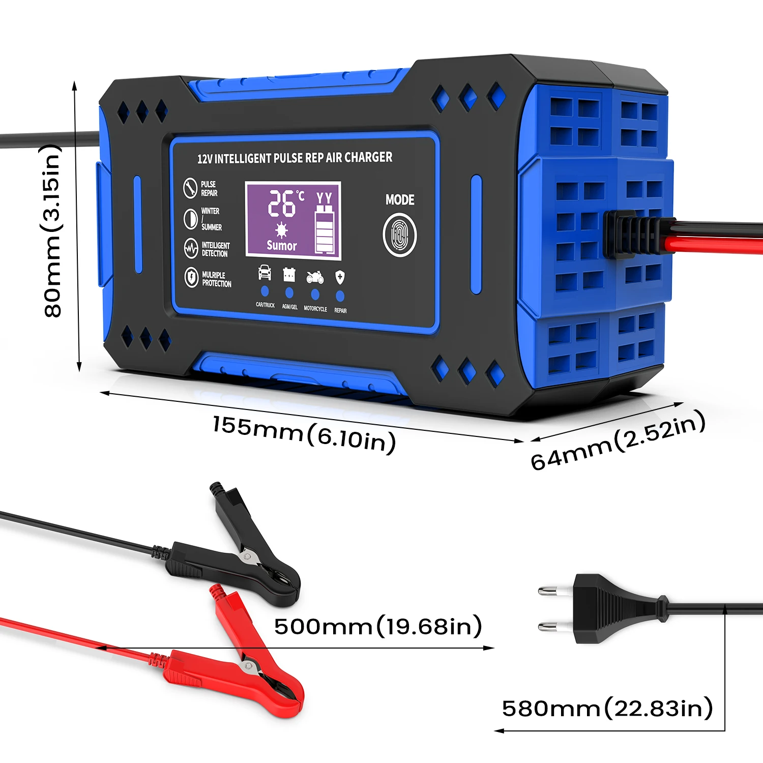 Battery Repair LCD Display 6A 12V Intelligent Car Battery Charger Car and Motorcycle Battery Charging Unit Lead-Acid