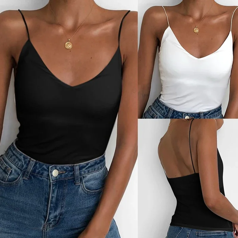 

Satin Women Thin Wild Solid Camis Vest Women Tank Tops Female 2024 Summer Sexy Strap Basic Tops Slim Sleeveless Camisole