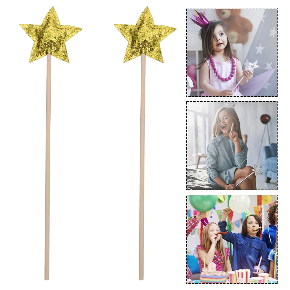 2 Pcs Star Shape Fairy Girls Party Kid Gifts Birthday Wooden Glitter Sticks Child