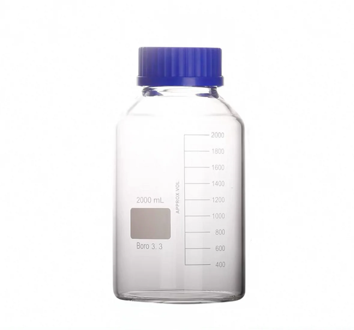 2000ml Lab Transparent Screw Cap Reagent Bottle Sealed Bottle Glass Lab Bottle,High Borosilicate Material, GL80 Blue Cover