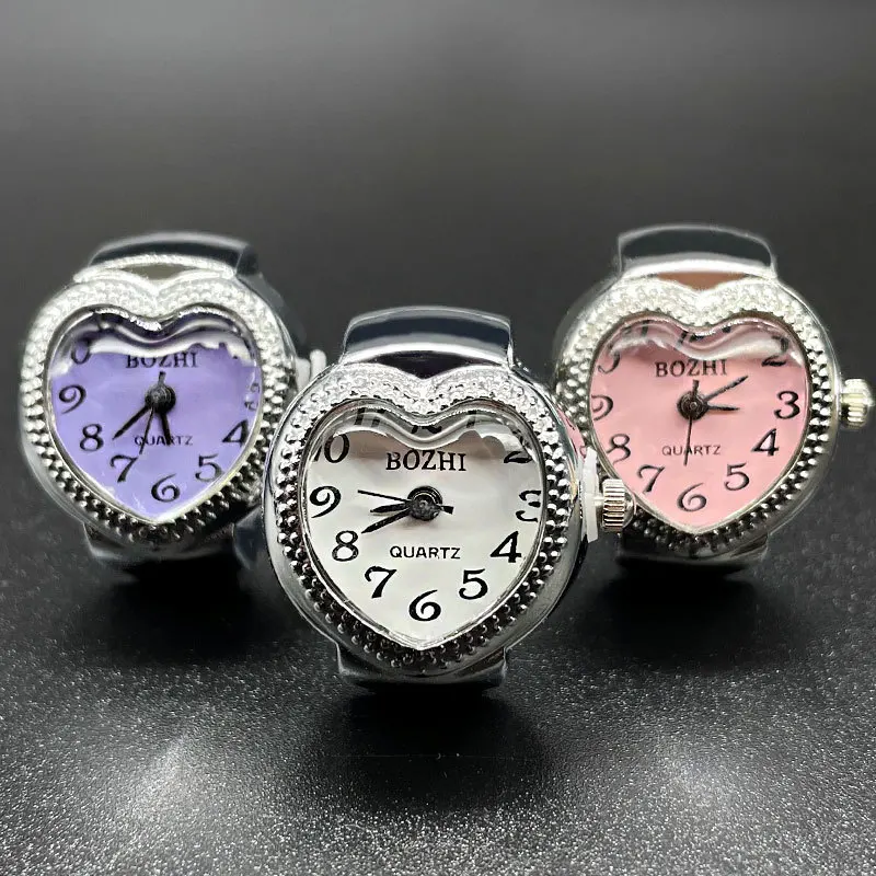 Kiss Jewelry Women Men Creative Heart Shape Clock Quartz Watch Rings Couples Elastic Strap Alloy Dial Watches Finger Ring Gift