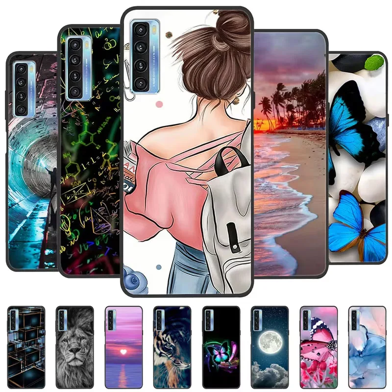 Para TCL 20 5G Funda para TCL 20L Plus silicona suave mármol negro parachoques Funda Coque para TCL 20S 20LPlus TCL20 protectora