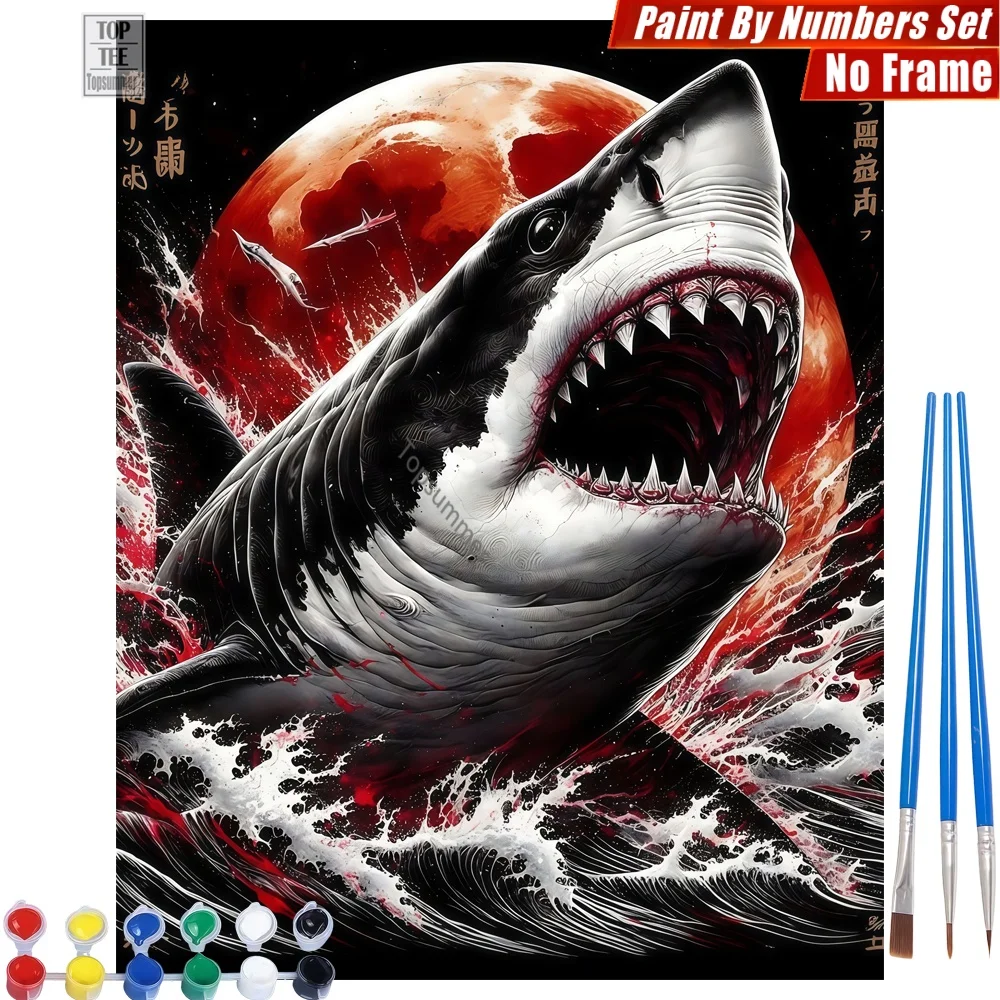

Shark Blood Moon DIY Paint By Numbers Set - Shark Moon Blood Abstract Wall Art Teacher'S Day Gift For Teacher